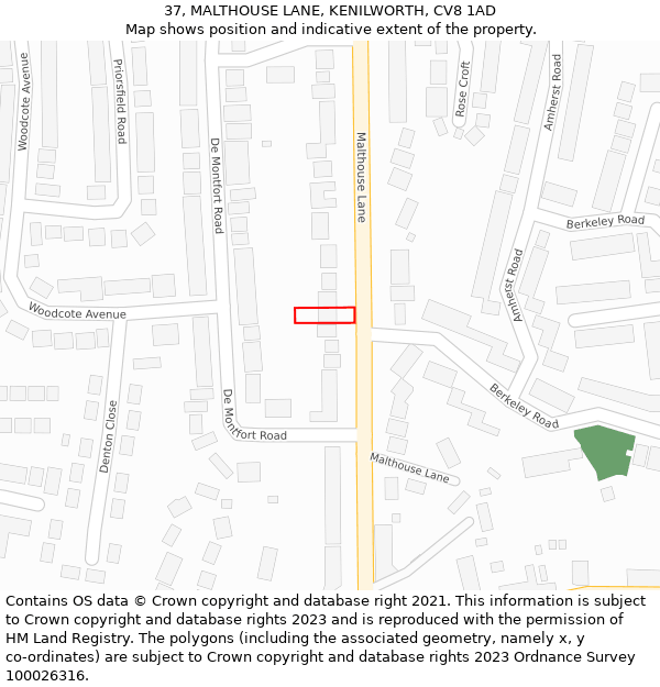 37, MALTHOUSE LANE, KENILWORTH, CV8 1AD: Location map and indicative extent of plot