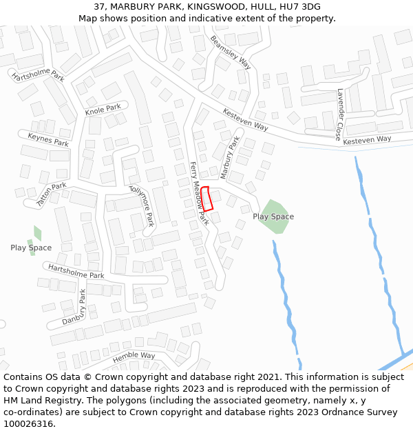 37, MARBURY PARK, KINGSWOOD, HULL, HU7 3DG: Location map and indicative extent of plot