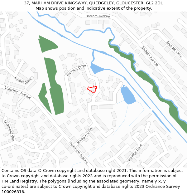 37, MARHAM DRIVE KINGSWAY, QUEDGELEY, GLOUCESTER, GL2 2DL: Location map and indicative extent of plot