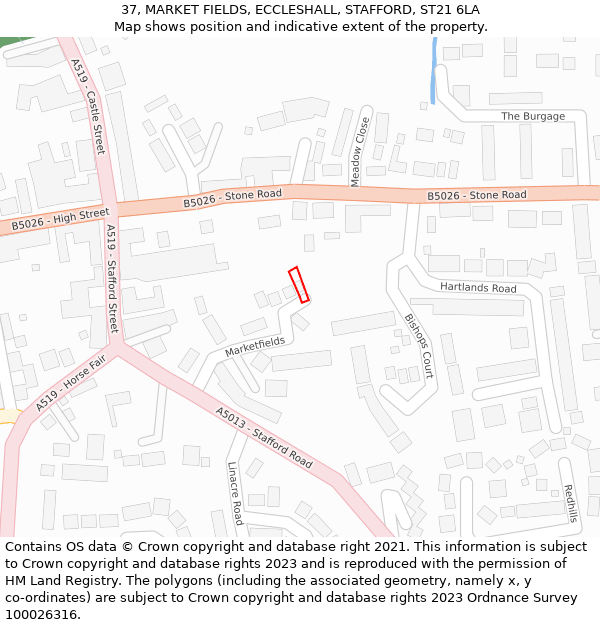 37, MARKET FIELDS, ECCLESHALL, STAFFORD, ST21 6LA: Location map and indicative extent of plot