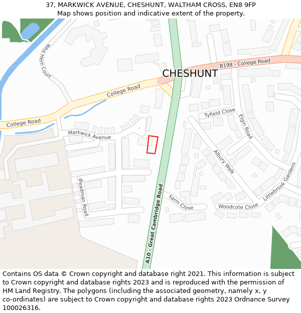 37, MARKWICK AVENUE, CHESHUNT, WALTHAM CROSS, EN8 9FP: Location map and indicative extent of plot