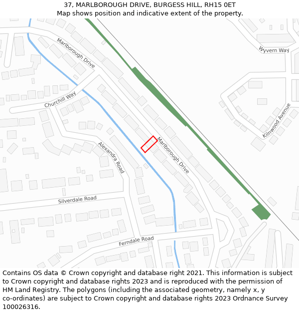 37, MARLBOROUGH DRIVE, BURGESS HILL, RH15 0ET: Location map and indicative extent of plot