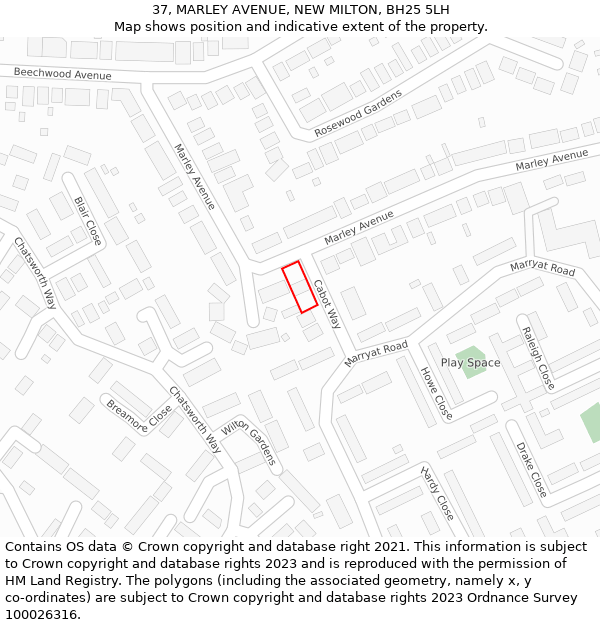 37, MARLEY AVENUE, NEW MILTON, BH25 5LH: Location map and indicative extent of plot