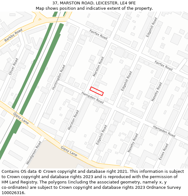 37, MARSTON ROAD, LEICESTER, LE4 9FE: Location map and indicative extent of plot