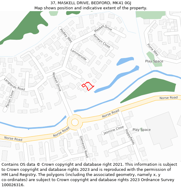 37, MASKELL DRIVE, BEDFORD, MK41 0GJ: Location map and indicative extent of plot