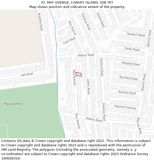 37, MAY AVENUE, CANVEY ISLAND, SS8 7ET: Location map and indicative extent of plot