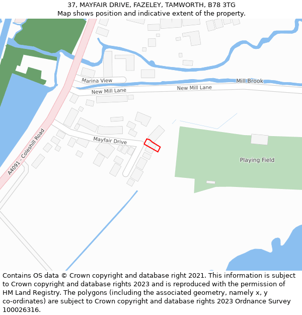 37, MAYFAIR DRIVE, FAZELEY, TAMWORTH, B78 3TG: Location map and indicative extent of plot