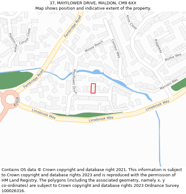 37, MAYFLOWER DRIVE, MALDON, CM9 6XX: Location map and indicative extent of plot