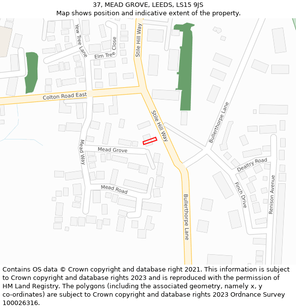 37, MEAD GROVE, LEEDS, LS15 9JS: Location map and indicative extent of plot