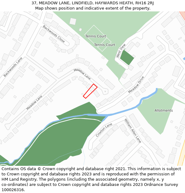 37, MEADOW LANE, LINDFIELD, HAYWARDS HEATH, RH16 2RJ: Location map and indicative extent of plot