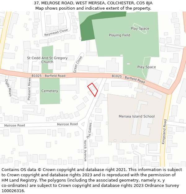 37, MELROSE ROAD, WEST MERSEA, COLCHESTER, CO5 8JA: Location map and indicative extent of plot