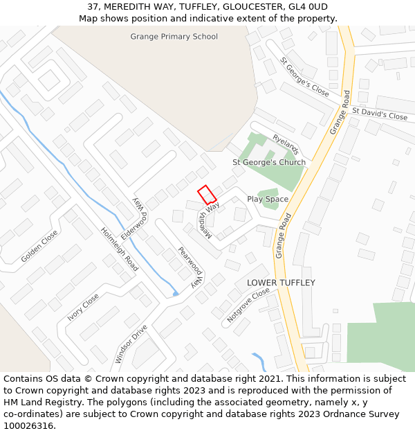 37, MEREDITH WAY, TUFFLEY, GLOUCESTER, GL4 0UD: Location map and indicative extent of plot