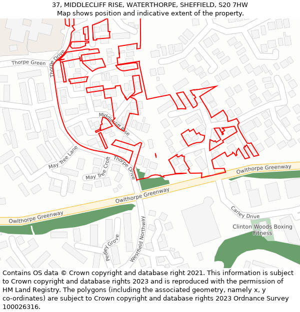 37, MIDDLECLIFF RISE, WATERTHORPE, SHEFFIELD, S20 7HW: Location map and indicative extent of plot