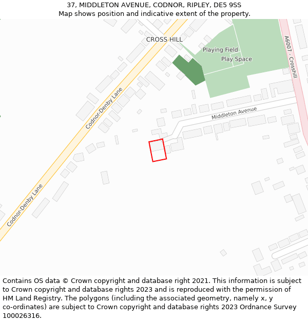 37, MIDDLETON AVENUE, CODNOR, RIPLEY, DE5 9SS: Location map and indicative extent of plot