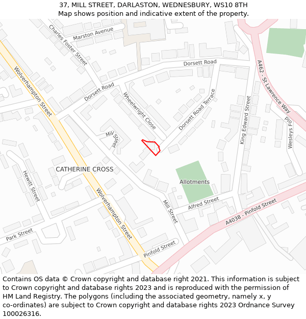 37, MILL STREET, DARLASTON, WEDNESBURY, WS10 8TH: Location map and indicative extent of plot