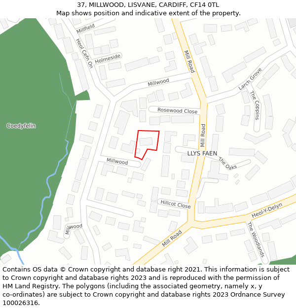 37, MILLWOOD, LISVANE, CARDIFF, CF14 0TL: Location map and indicative extent of plot