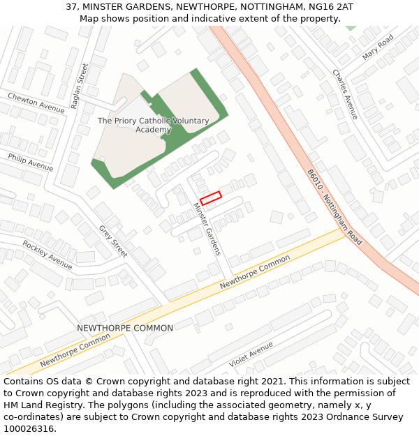 37, MINSTER GARDENS, NEWTHORPE, NOTTINGHAM, NG16 2AT: Location map and indicative extent of plot