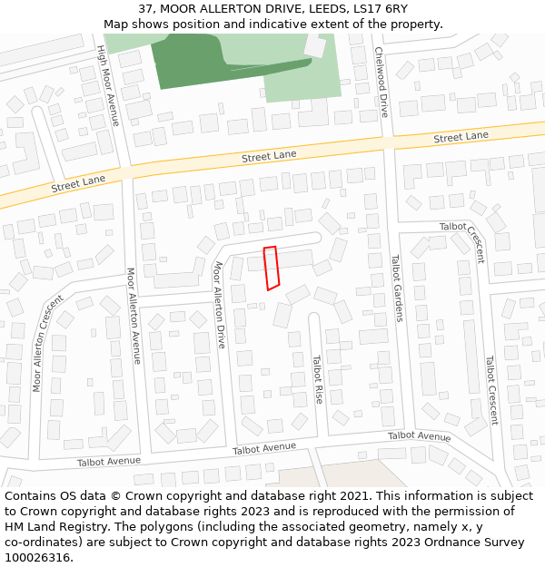 37, MOOR ALLERTON DRIVE, LEEDS, LS17 6RY: Location map and indicative extent of plot