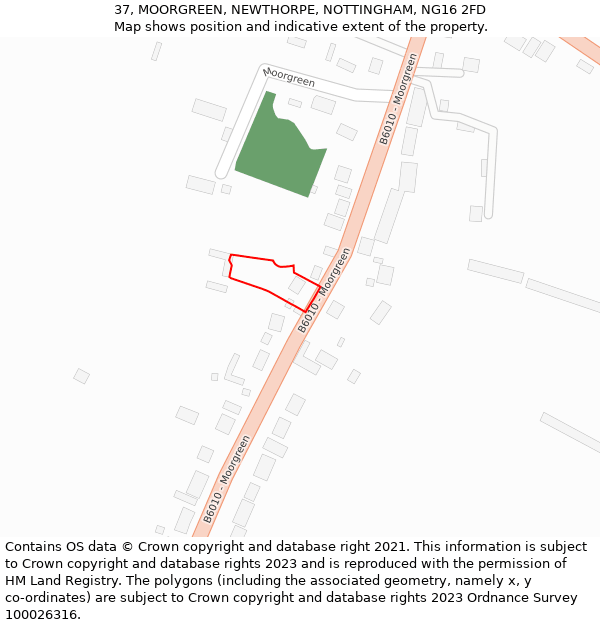 37, MOORGREEN, NEWTHORPE, NOTTINGHAM, NG16 2FD: Location map and indicative extent of plot