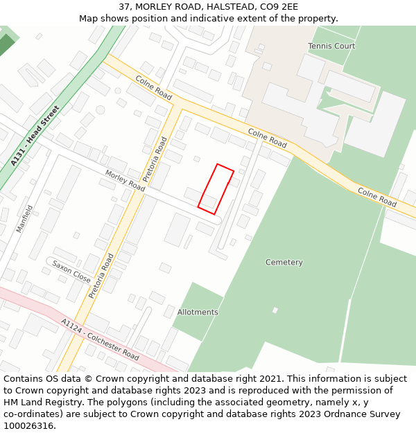 37, MORLEY ROAD, HALSTEAD, CO9 2EE: Location map and indicative extent of plot