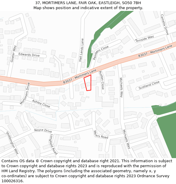 37, MORTIMERS LANE, FAIR OAK, EASTLEIGH, SO50 7BH: Location map and indicative extent of plot