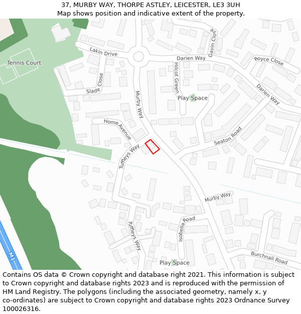 37, MURBY WAY, THORPE ASTLEY, LEICESTER, LE3 3UH: Location map and indicative extent of plot