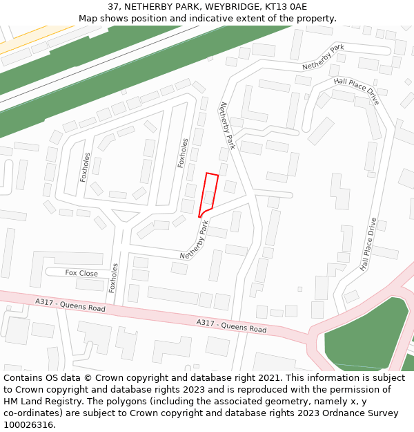 37, NETHERBY PARK, WEYBRIDGE, KT13 0AE: Location map and indicative extent of plot