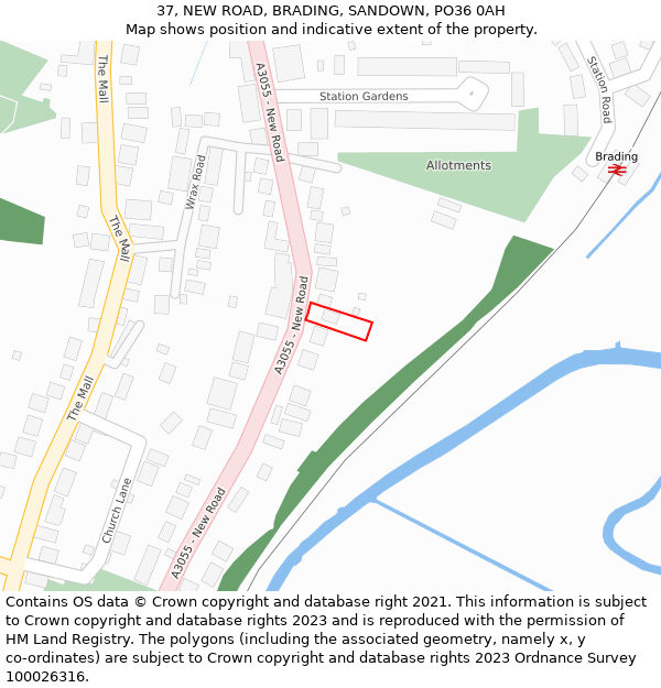 37, NEW ROAD, BRADING, SANDOWN, PO36 0AH: Location map and indicative extent of plot