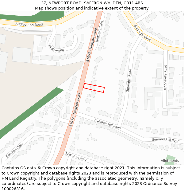 37, NEWPORT ROAD, SAFFRON WALDEN, CB11 4BS: Location map and indicative extent of plot