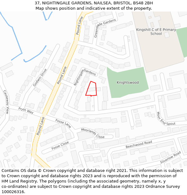 37, NIGHTINGALE GARDENS, NAILSEA, BRISTOL, BS48 2BH: Location map and indicative extent of plot