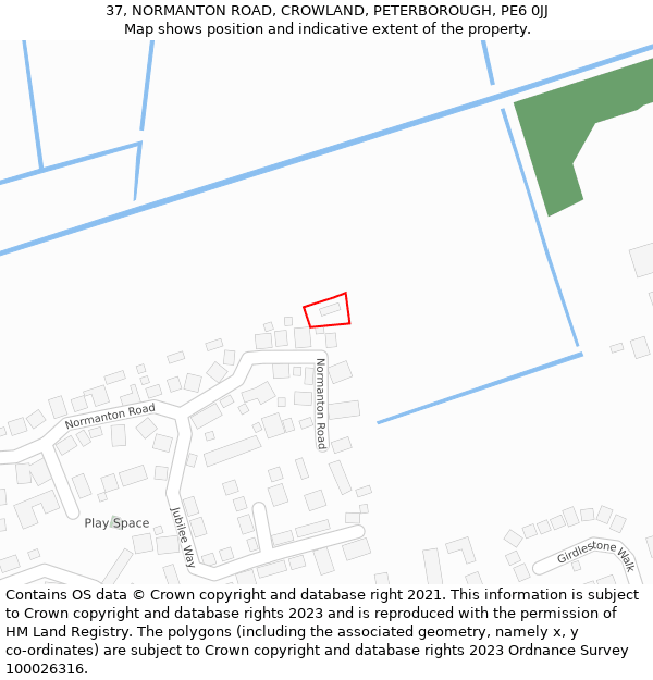 37, NORMANTON ROAD, CROWLAND, PETERBOROUGH, PE6 0JJ: Location map and indicative extent of plot