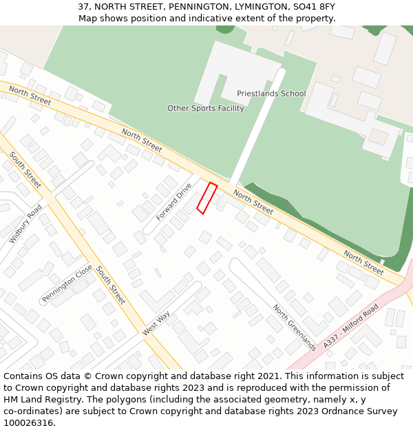 37, NORTH STREET, PENNINGTON, LYMINGTON, SO41 8FY: Location map and indicative extent of plot