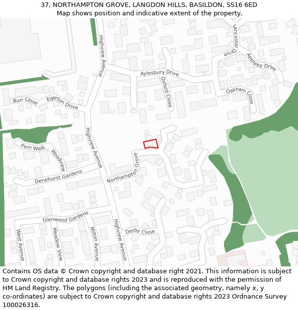 37, NORTHAMPTON GROVE, LANGDON HILLS, BASILDON, SS16 6ED: Location map and indicative extent of plot