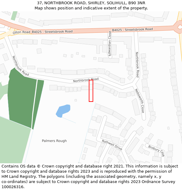 37, NORTHBROOK ROAD, SHIRLEY, SOLIHULL, B90 3NR: Location map and indicative extent of plot