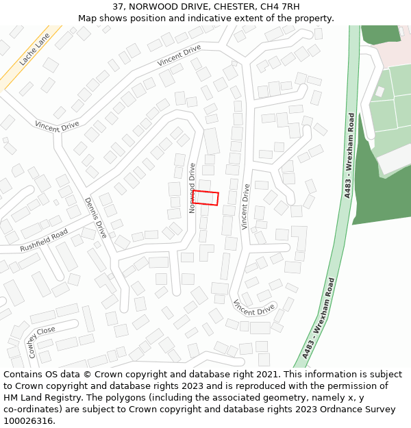 37, NORWOOD DRIVE, CHESTER, CH4 7RH: Location map and indicative extent of plot