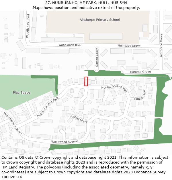 37, NUNBURNHOLME PARK, HULL, HU5 5YN: Location map and indicative extent of plot