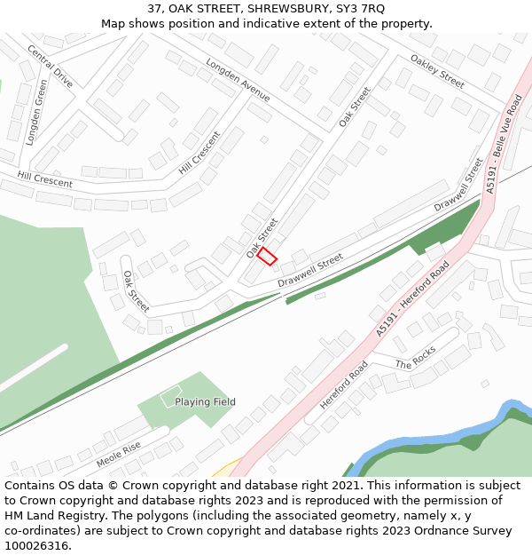 37, OAK STREET, SHREWSBURY, SY3 7RQ: Location map and indicative extent of plot