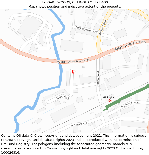 37, OAKE WOODS, GILLINGHAM, SP8 4QS: Location map and indicative extent of plot