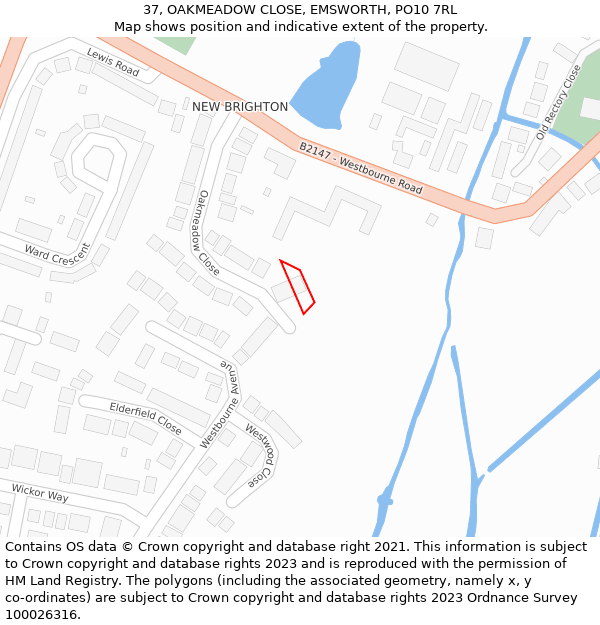 37, OAKMEADOW CLOSE, EMSWORTH, PO10 7RL: Location map and indicative extent of plot