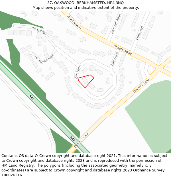 37, OAKWOOD, BERKHAMSTED, HP4 3NQ: Location map and indicative extent of plot