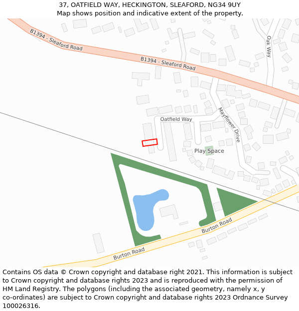 37, OATFIELD WAY, HECKINGTON, SLEAFORD, NG34 9UY: Location map and indicative extent of plot