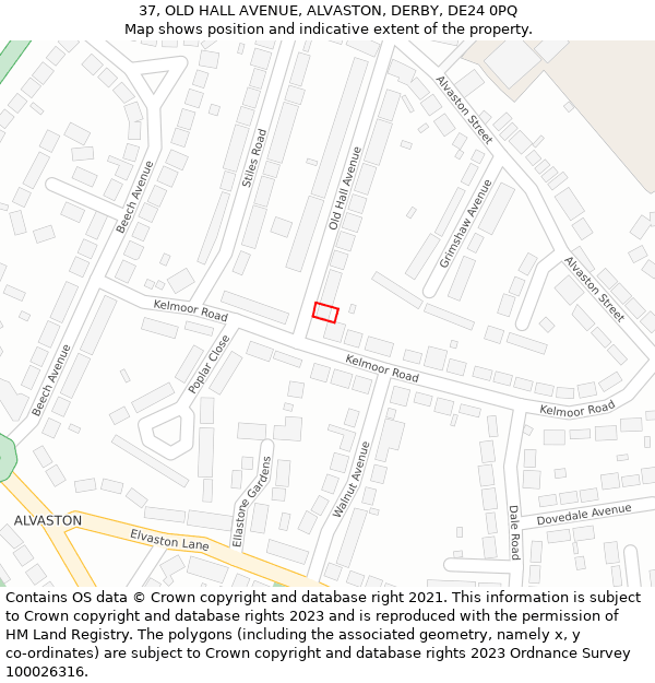 37, OLD HALL AVENUE, ALVASTON, DERBY, DE24 0PQ: Location map and indicative extent of plot