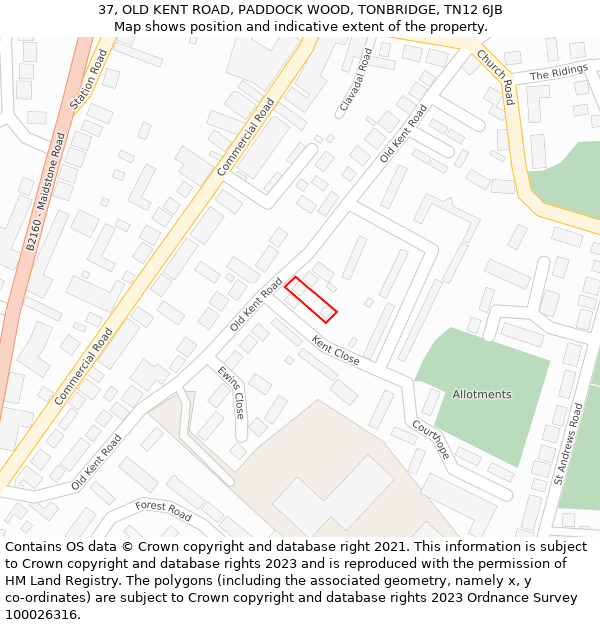 37, OLD KENT ROAD, PADDOCK WOOD, TONBRIDGE, TN12 6JB: Location map and indicative extent of plot