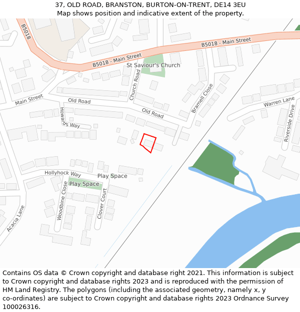 37, OLD ROAD, BRANSTON, BURTON-ON-TRENT, DE14 3EU: Location map and indicative extent of plot