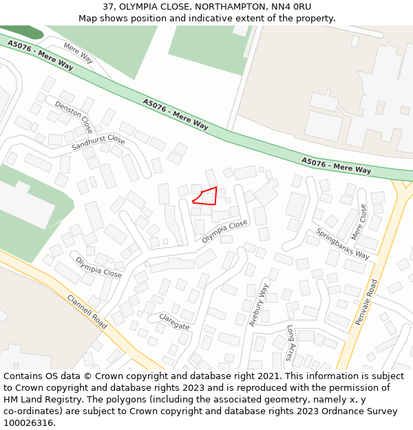 37, OLYMPIA CLOSE, NORTHAMPTON, NN4 0RU: Location map and indicative extent of plot