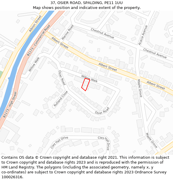 37, OSIER ROAD, SPALDING, PE11 1UU: Location map and indicative extent of plot