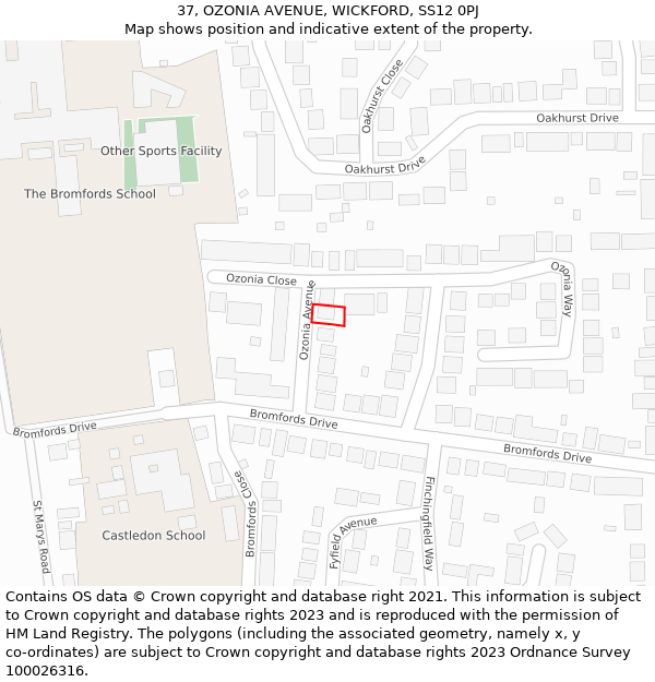 37, OZONIA AVENUE, WICKFORD, SS12 0PJ: Location map and indicative extent of plot