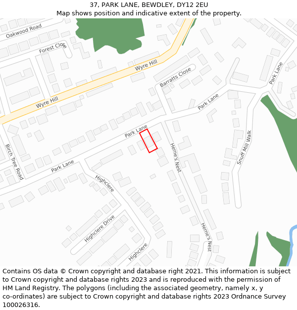 37, PARK LANE, BEWDLEY, DY12 2EU: Location map and indicative extent of plot