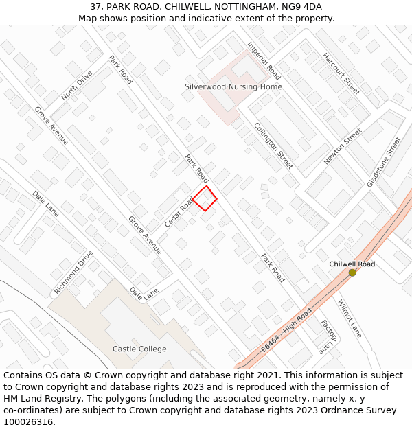 37, PARK ROAD, CHILWELL, NOTTINGHAM, NG9 4DA: Location map and indicative extent of plot