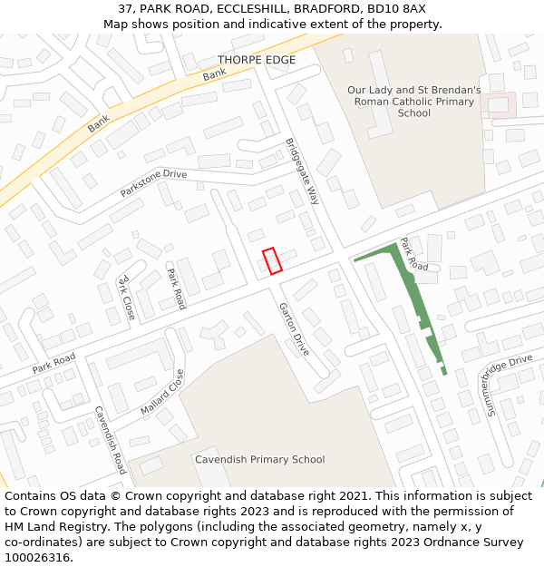 37, PARK ROAD, ECCLESHILL, BRADFORD, BD10 8AX: Location map and indicative extent of plot